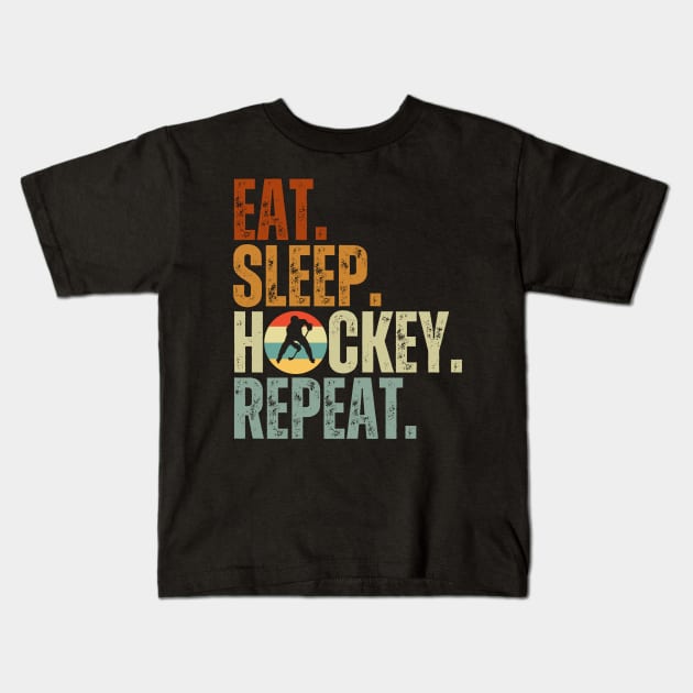 Eat Sleep Hockey Repeat Kids Adult Ice Hockey Retro Vintage Kids T-Shirt by Just Me Store